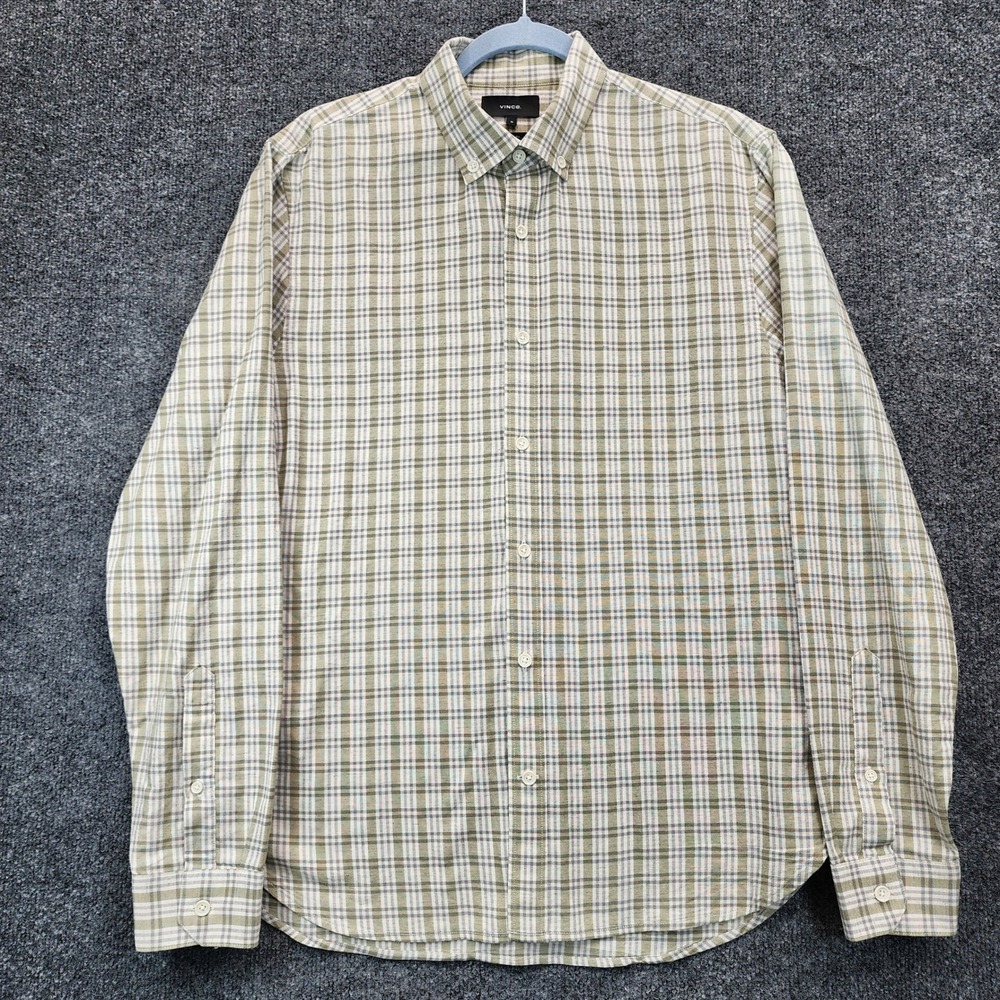 Vince Men's Plaid Cotton Linen Versatile Neutral Button Down Shirt Size M